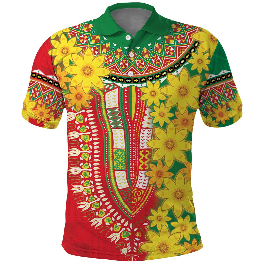 Afro Ethiopian New Year Polo Shirt Enkutatash Adey Abeba Flower Art
