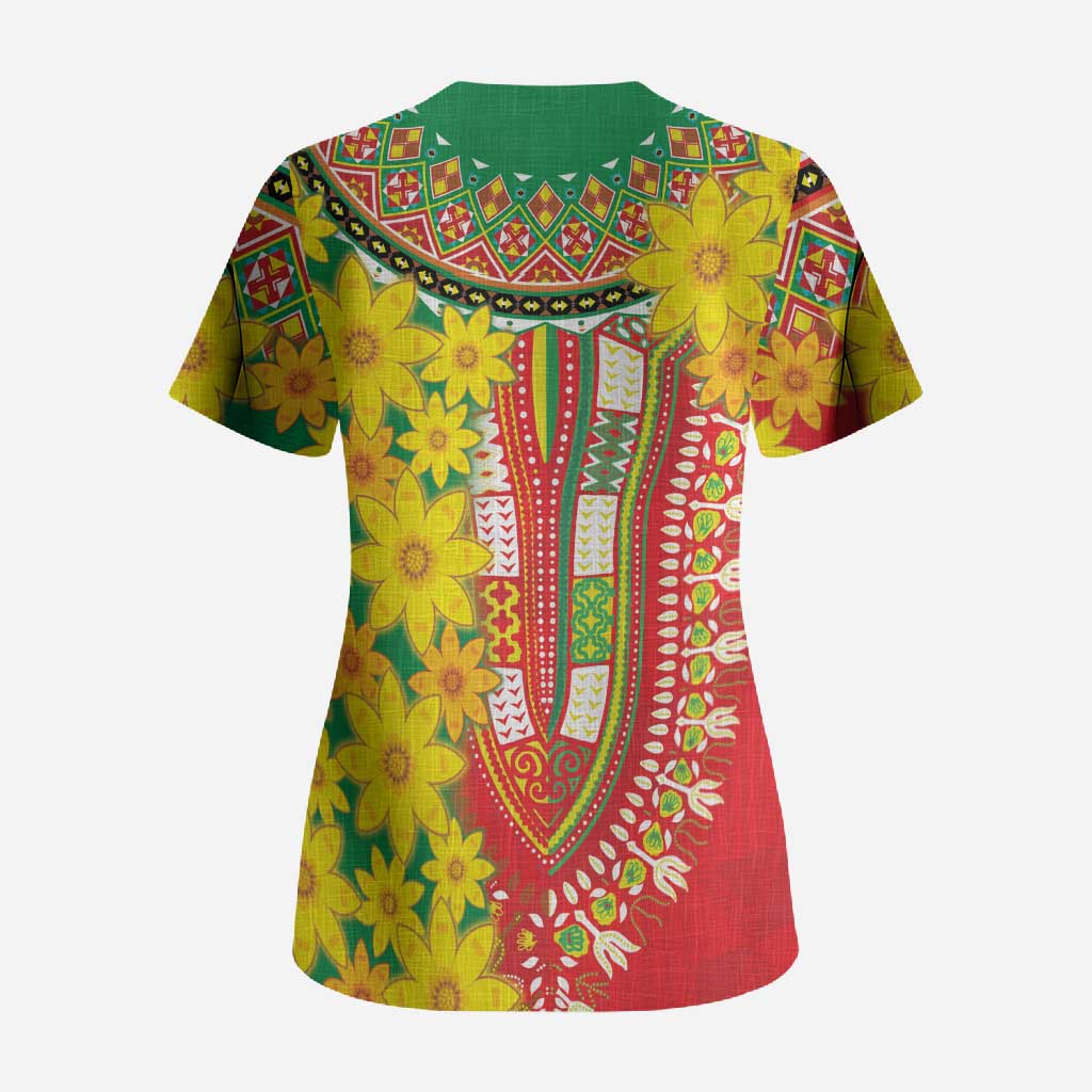 Afro Ethiopian New Year Scrub Top Enkutatash Adey Abeba Flower Art