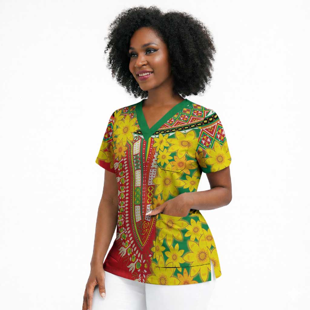 Afro Ethiopian New Year Scrub Top Enkutatash Adey Abeba Flower Art
