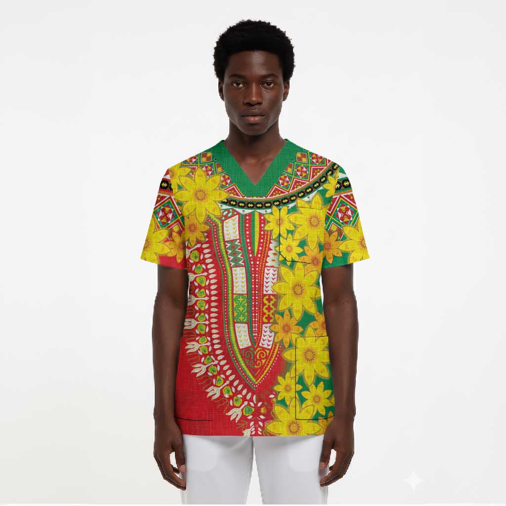 Afro Ethiopian New Year Scrub Top Enkutatash Adey Abeba Flower Art