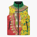 Afro Ethiopian New Year Sleeveless Puffer Jacket Enkutatash Adey Abeba Flower Art