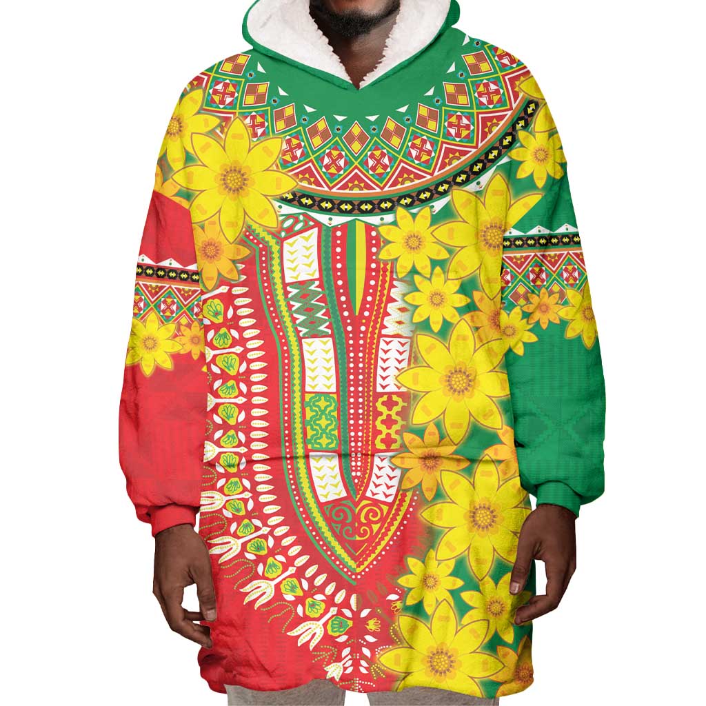 Afro Ethiopian New Year Wearable Blanket Hoodie Enkutatash Adey Abeba Flower Art