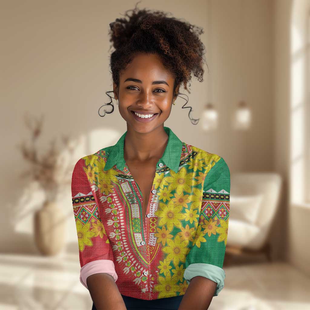 Afro Ethiopian New Year Women Casual Shirt Enkutatash Adey Abeba Flower Art LT9