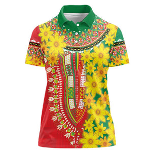 Afro Ethiopian New Year Women Polo Shirt Enkutatash Adey Abeba Flower Art