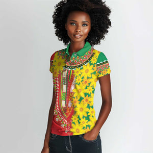 Afro Ethiopian New Year Women Polo Shirt Enkutatash Adey Abeba Flower Art