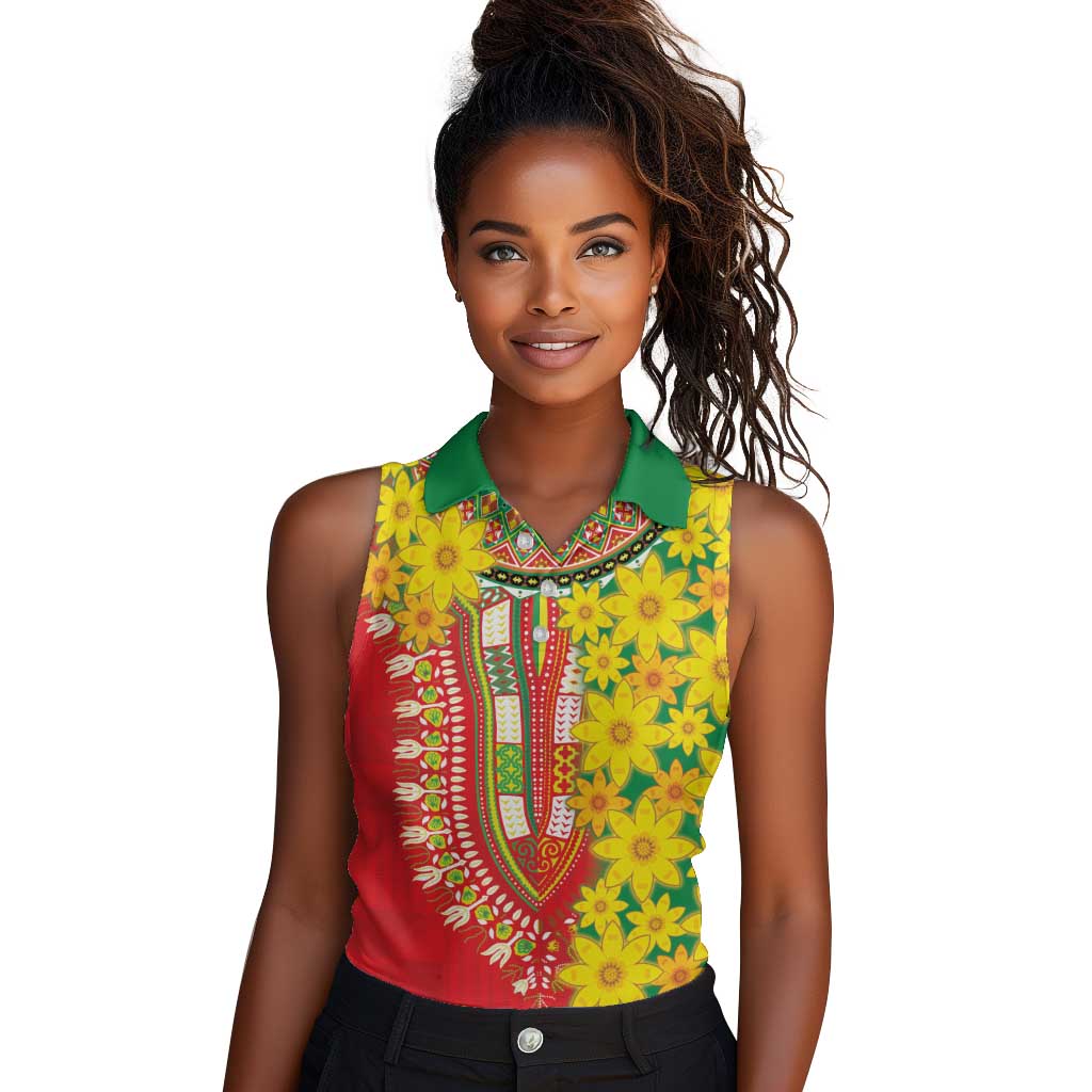 Afro Ethiopian New Year Women Sleeveless Polo Shirt Enkutatash Adey Abeba Flower Art