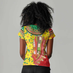 Afro Ethiopian New Year Women V-Neck T-Shirt Enkutatash Adey Abeba Flower Art