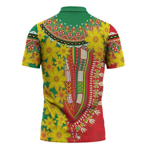 Afro Ethiopian New Year Zipper Polo Shirt Enkutatash Adey Abeba Flower Art