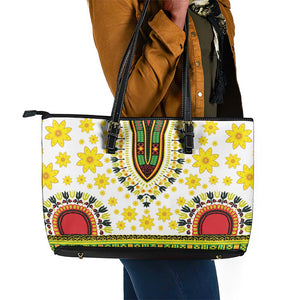 Afro Enkutatash Dashiki and Adey Abeba Leather Tote Bag