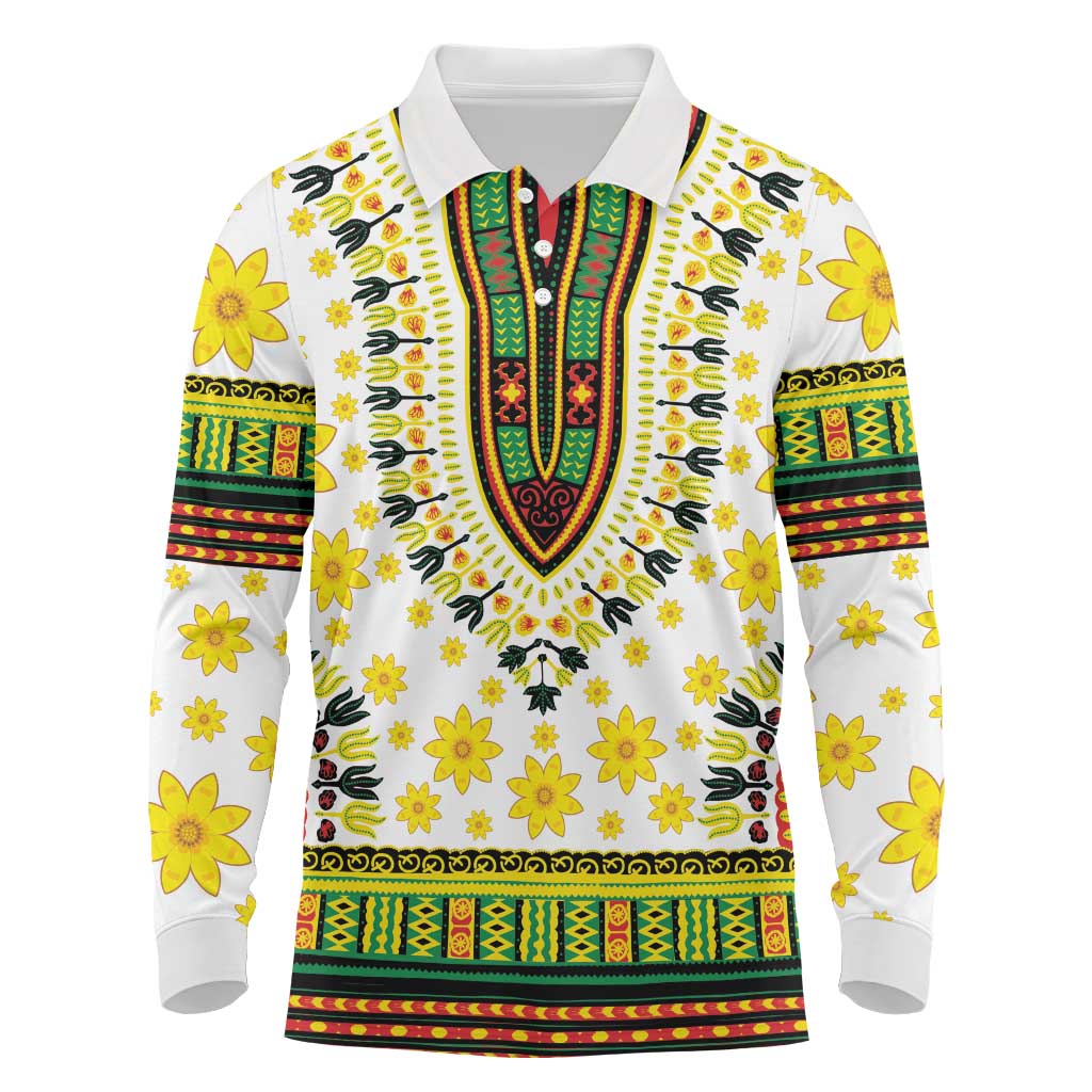 Afro Enkutatash Dashiki and Adey Abeba Long Sleeve Polo Shirt