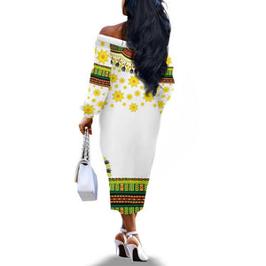 Afro Enkutatash Dashiki and Adey Abeba Off The Shoulder Long Sleeve Dress