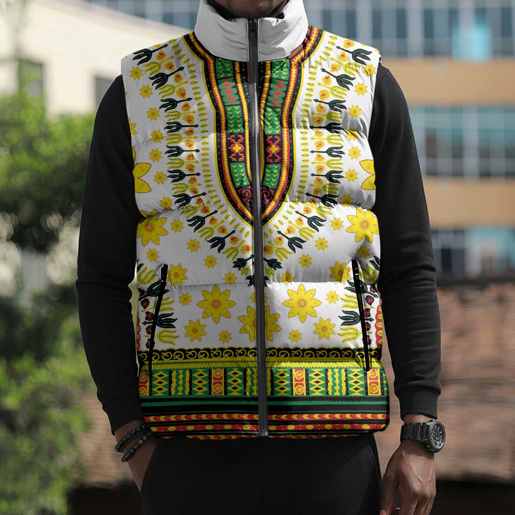 Afro Enkutatash Dashiki and Adey Abeba Sleeveless Puffer Jacket