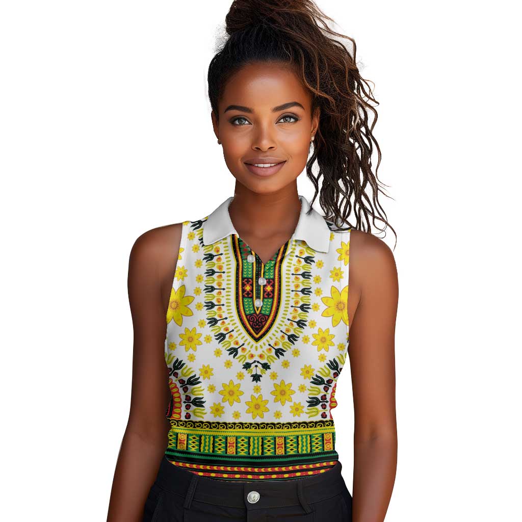 Afro Enkutatash Dashiki and Adey Abeba Women Sleeveless Polo Shirt