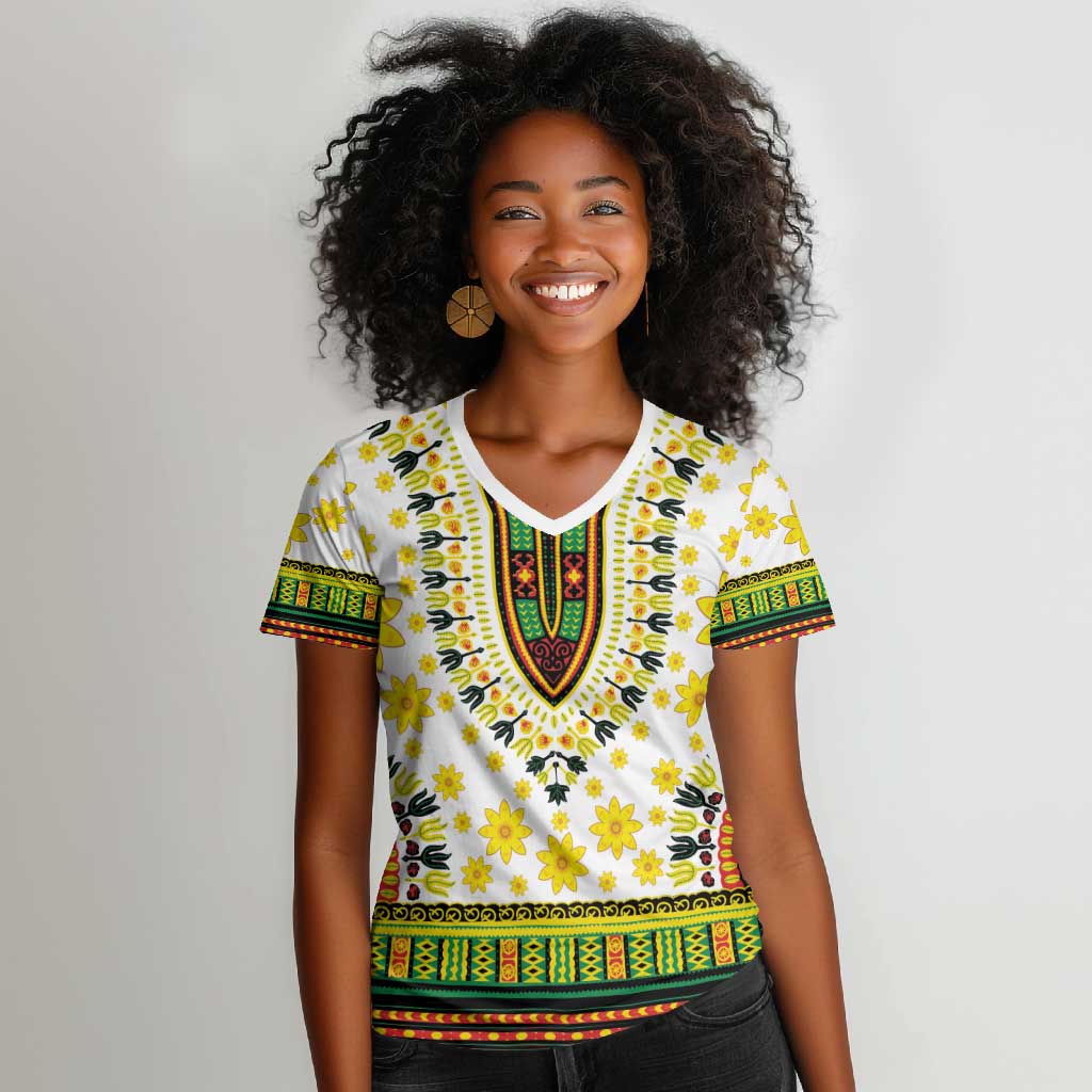 Afro Enkutatash Dashiki and Adey Abeba Women V-Neck T-Shirt