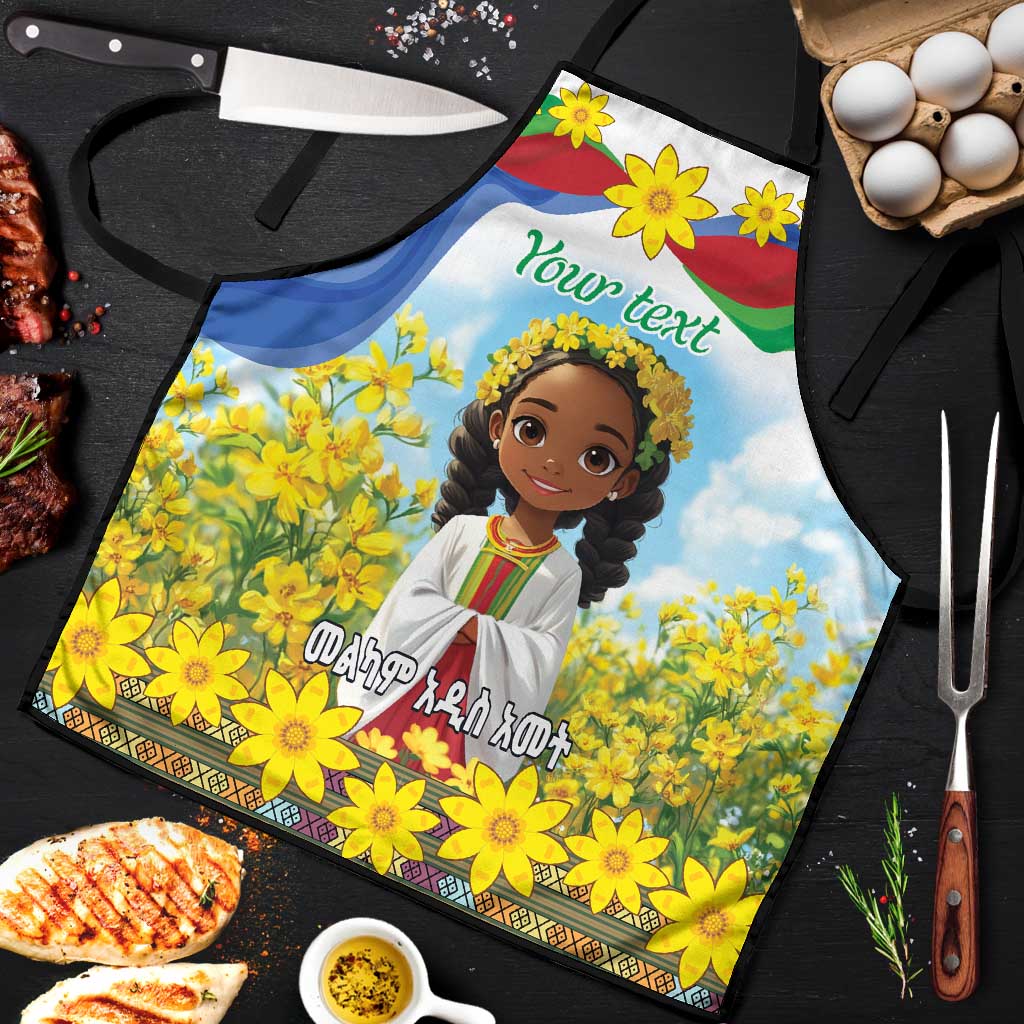 Happy Enkutatash Eritrea Personalized Apron Beautiful Afro Girl Adey Abeba Flower