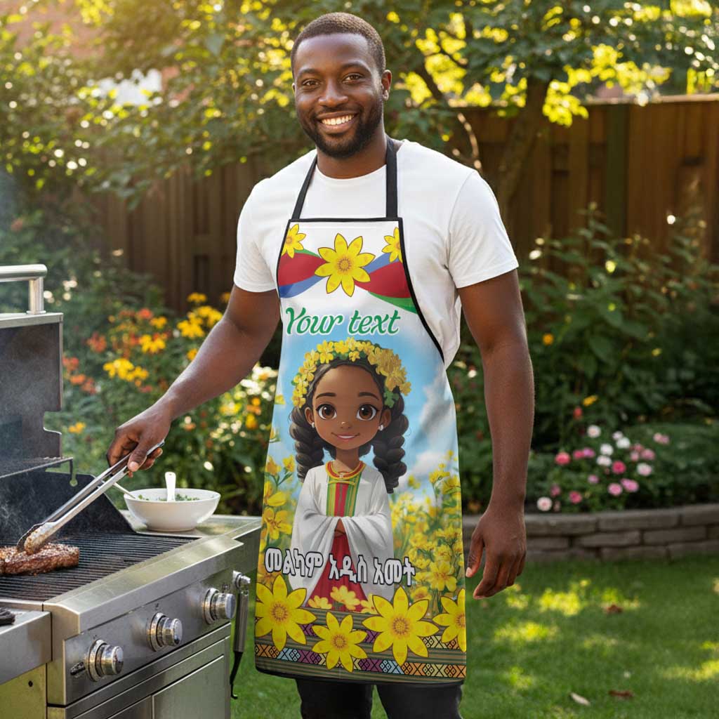 Happy Enkutatash Eritrea Personalized Apron Beautiful Afro Girl Adey Abeba Flower