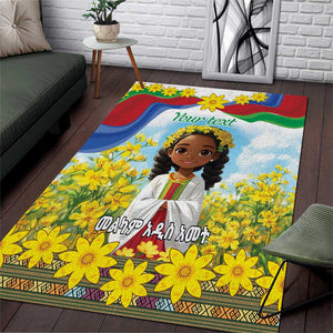 Happy Enkutatash Eritrea Personalized Area Rug Beautiful Afro Girl Adey Abeba Flower