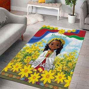 Happy Enkutatash Eritrea Personalized Area Rug Beautiful Afro Girl Adey Abeba Flower