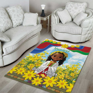 Happy Enkutatash Eritrea Personalized Area Rug Beautiful Afro Girl Adey Abeba Flower