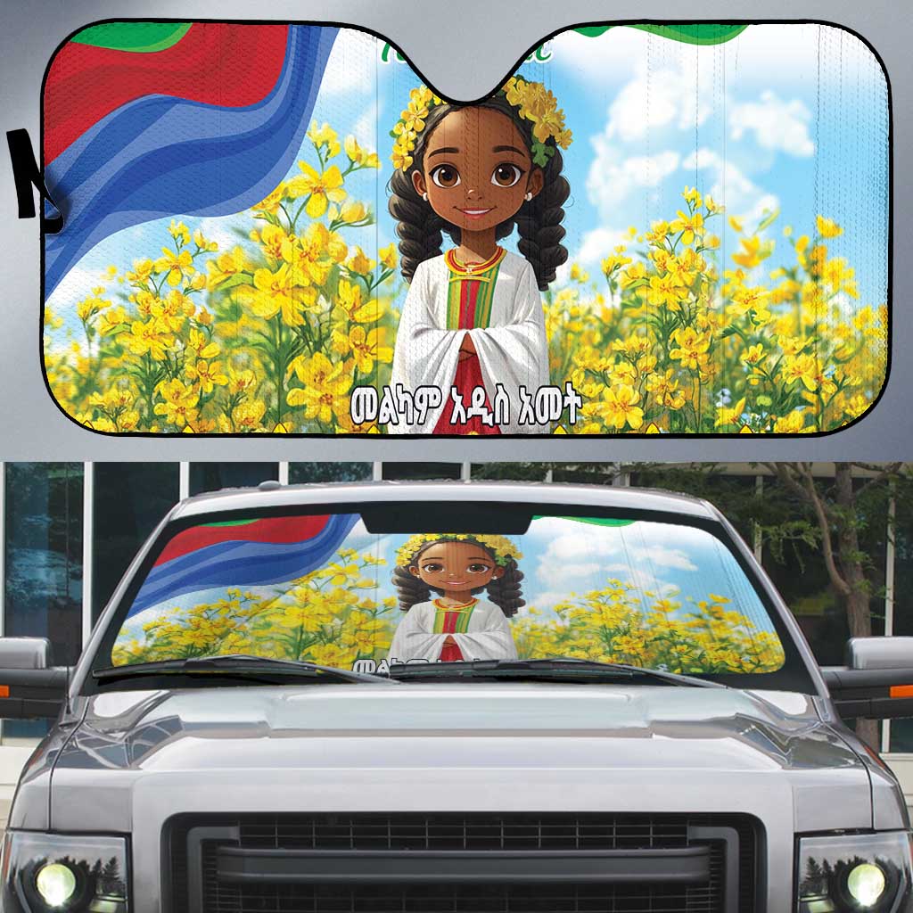 Happy Enkutatash Eritrea Personalized Auto Sun Shade Beautiful Afro Girl Adey Abeba Flower