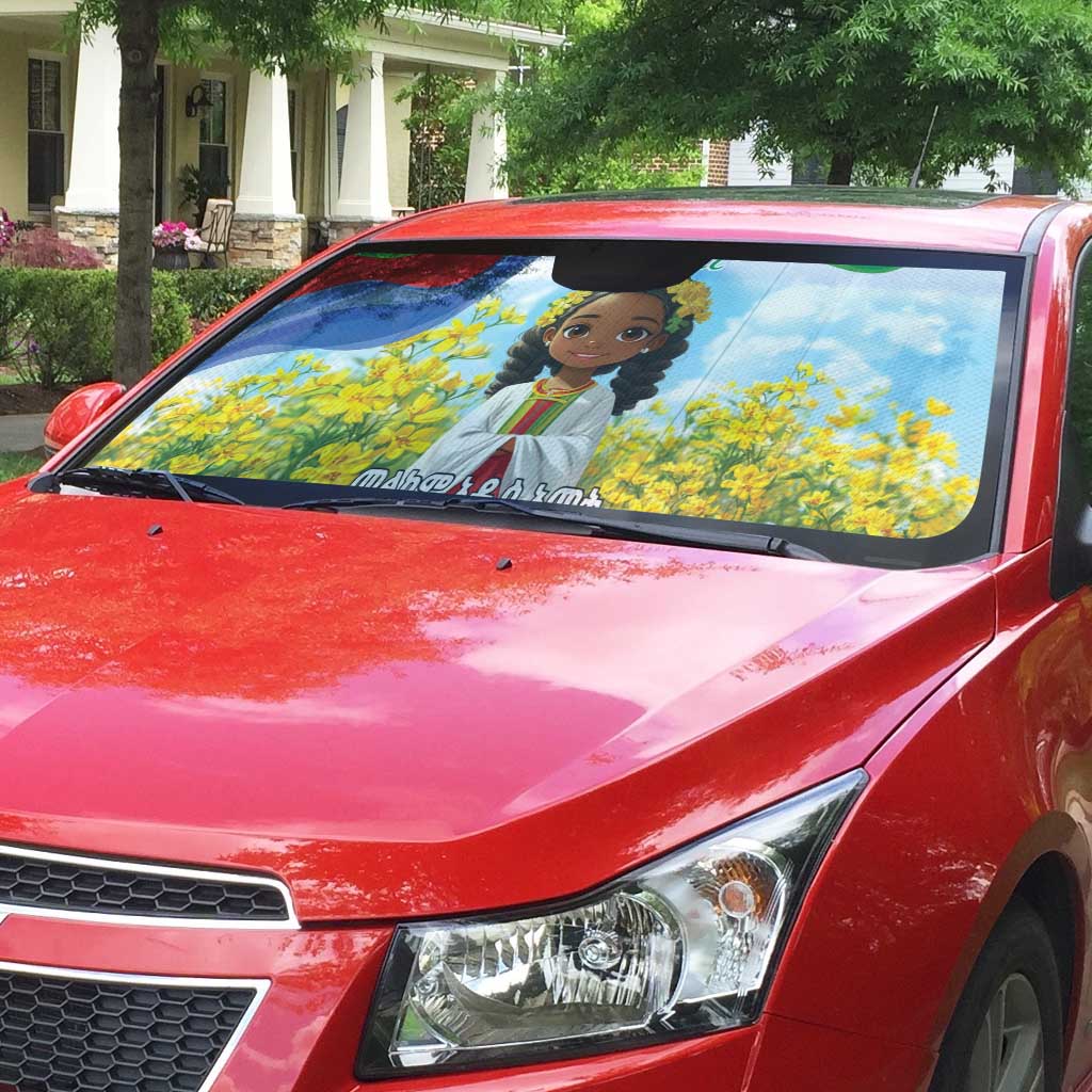 Happy Enkutatash Eritrea Personalized Auto Sun Shade Beautiful Afro Girl Adey Abeba Flower