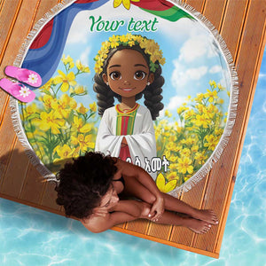 Happy Enkutatash Eritrea Personalized Beach Blanket Beautiful Afro Girl Adey Abeba Flower