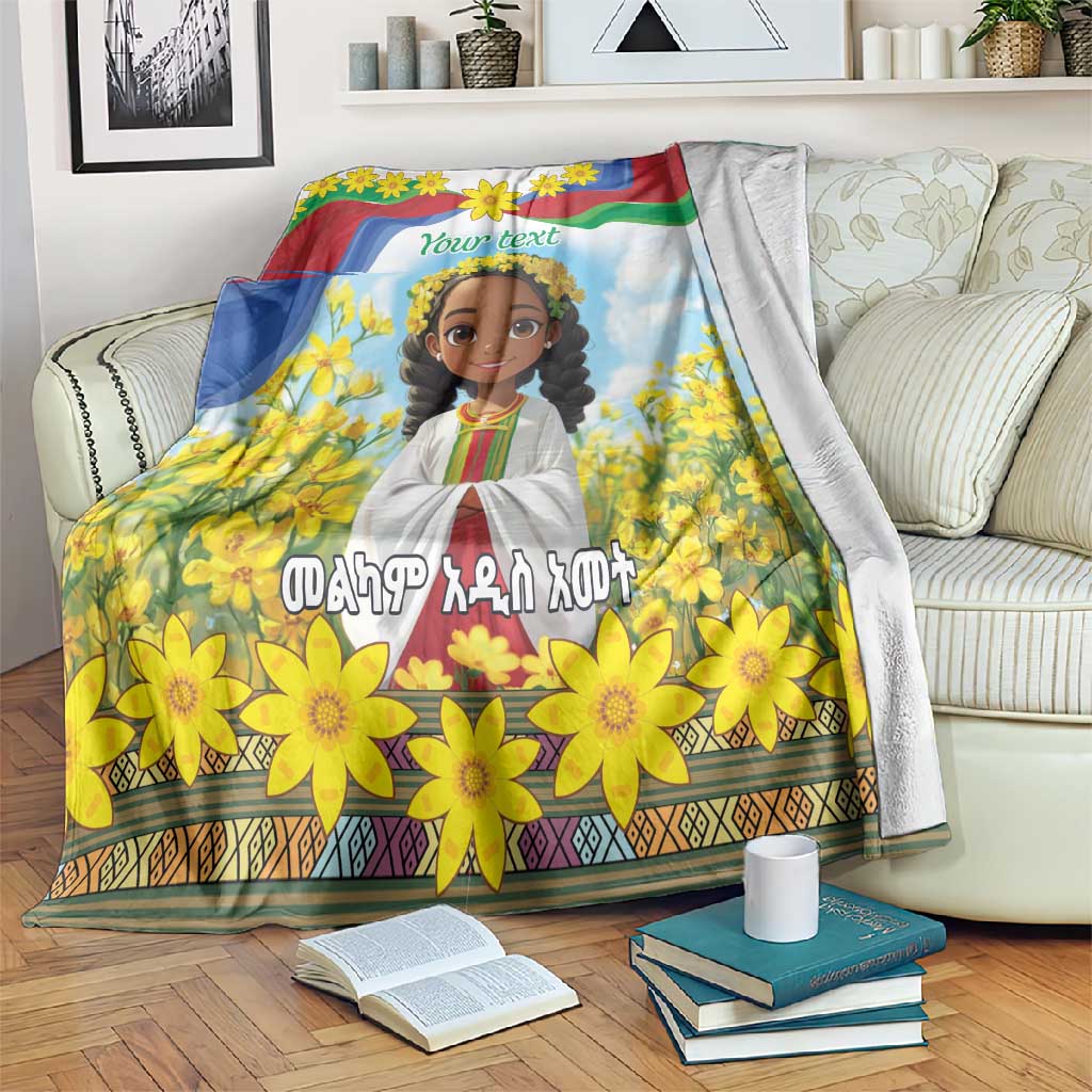 Happy Enkutatash Eritrea Personalized Blanket Beautiful Afro Girl Adey Abeba Flower