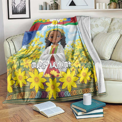 Happy Enkutatash Eritrea Personalized Blanket Beautiful Afro Girl Adey Abeba Flower