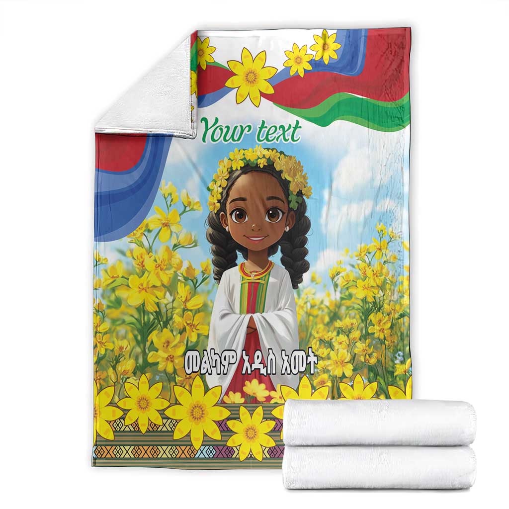 Happy Enkutatash Eritrea Personalized Blanket Beautiful Afro Girl Adey Abeba Flower