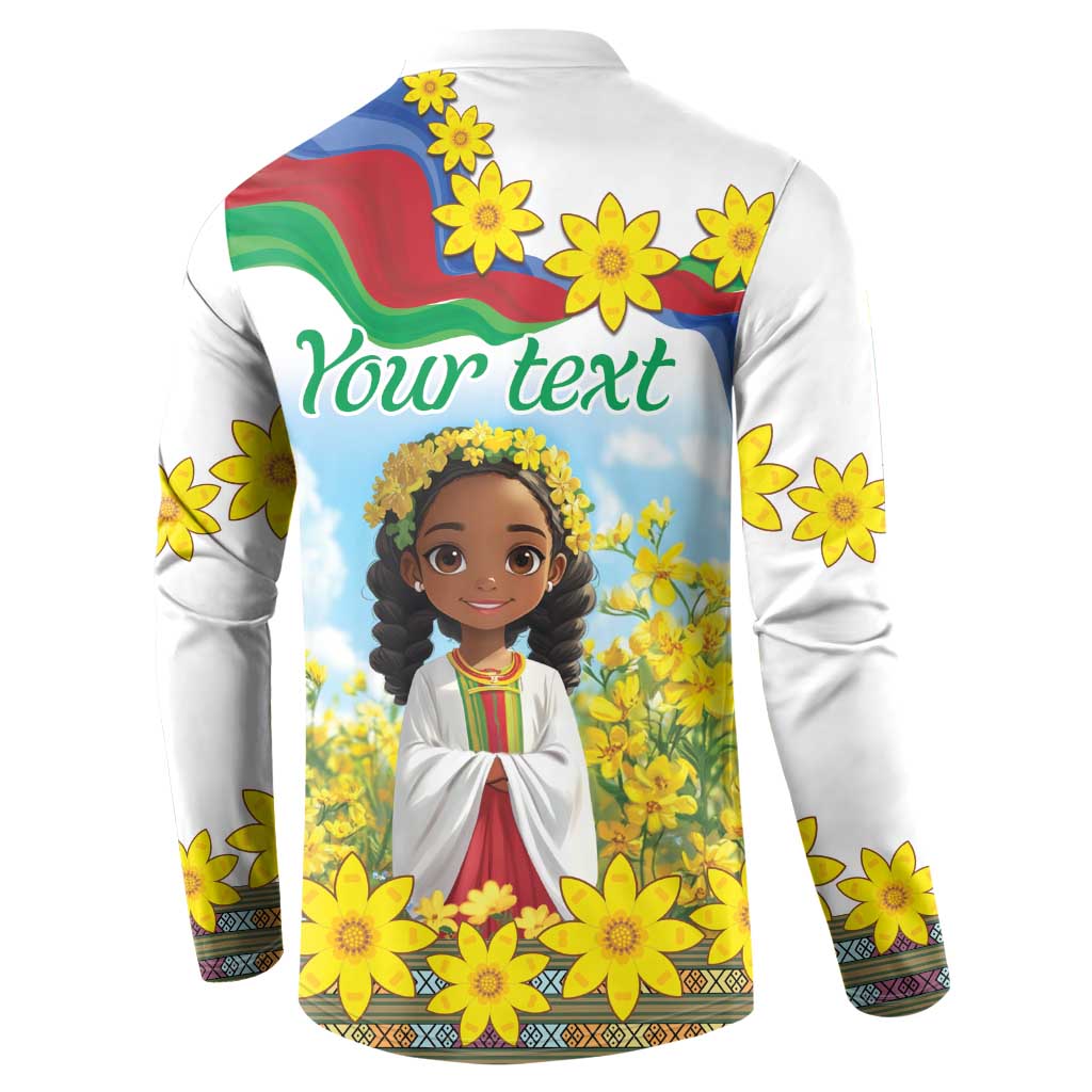 Happy Enkutatash Eritrea Personalized Button Sweatshirt Beautiful Afro Girl Adey Abeba Flower