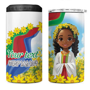 Happy Enkutatash Eritrea Personalized 4 in 1 Can Cooler Tumbler Beautiful Afro Girl Adey Abeba Flower