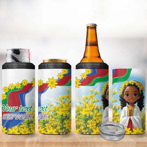 Happy Enkutatash Eritrea Personalized 4 in 1 Can Cooler Tumbler Beautiful Afro Girl Adey Abeba Flower