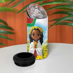 Happy Enkutatash Eritrea Personalized 4 in 1 Can Cooler Tumbler Beautiful Afro Girl Adey Abeba Flower