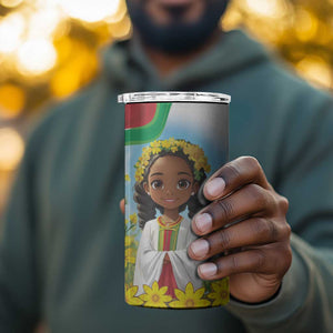 Happy Enkutatash Eritrea Personalized 4 in 1 Can Cooler Tumbler Beautiful Afro Girl Adey Abeba Flower