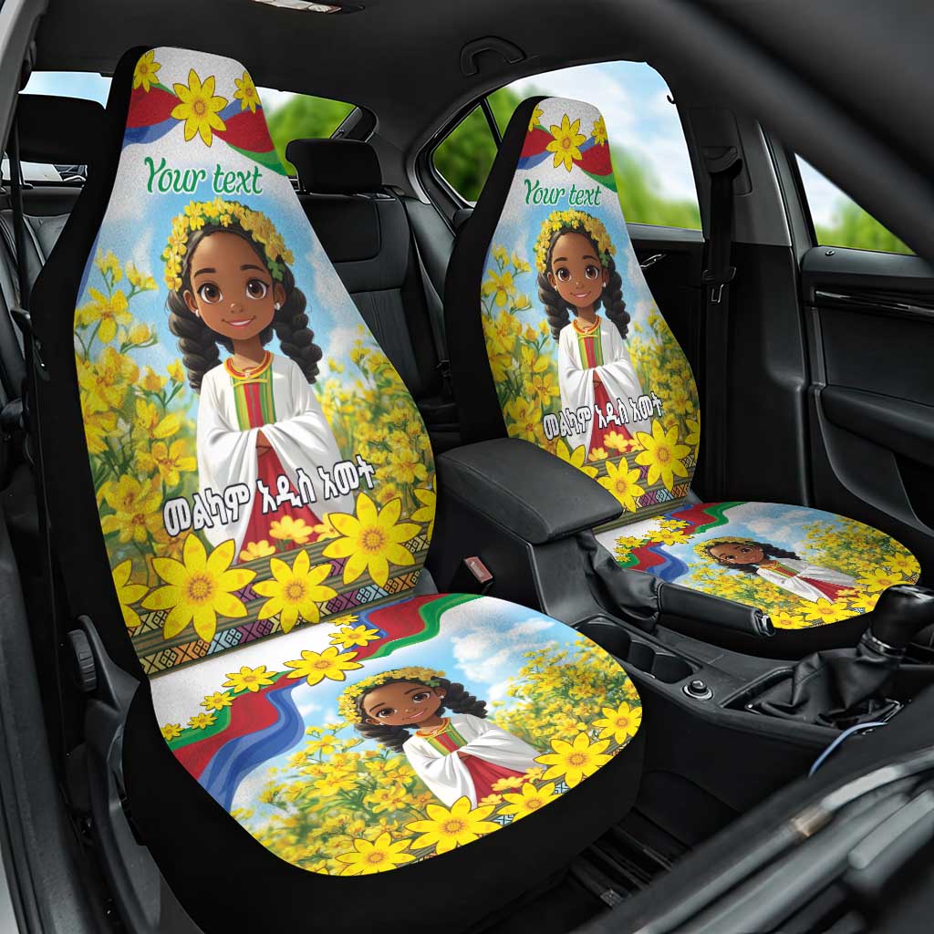 Happy Enkutatash Eritrea Personalized Car Seat Cover Beautiful Afro Girl Adey Abeba Flower