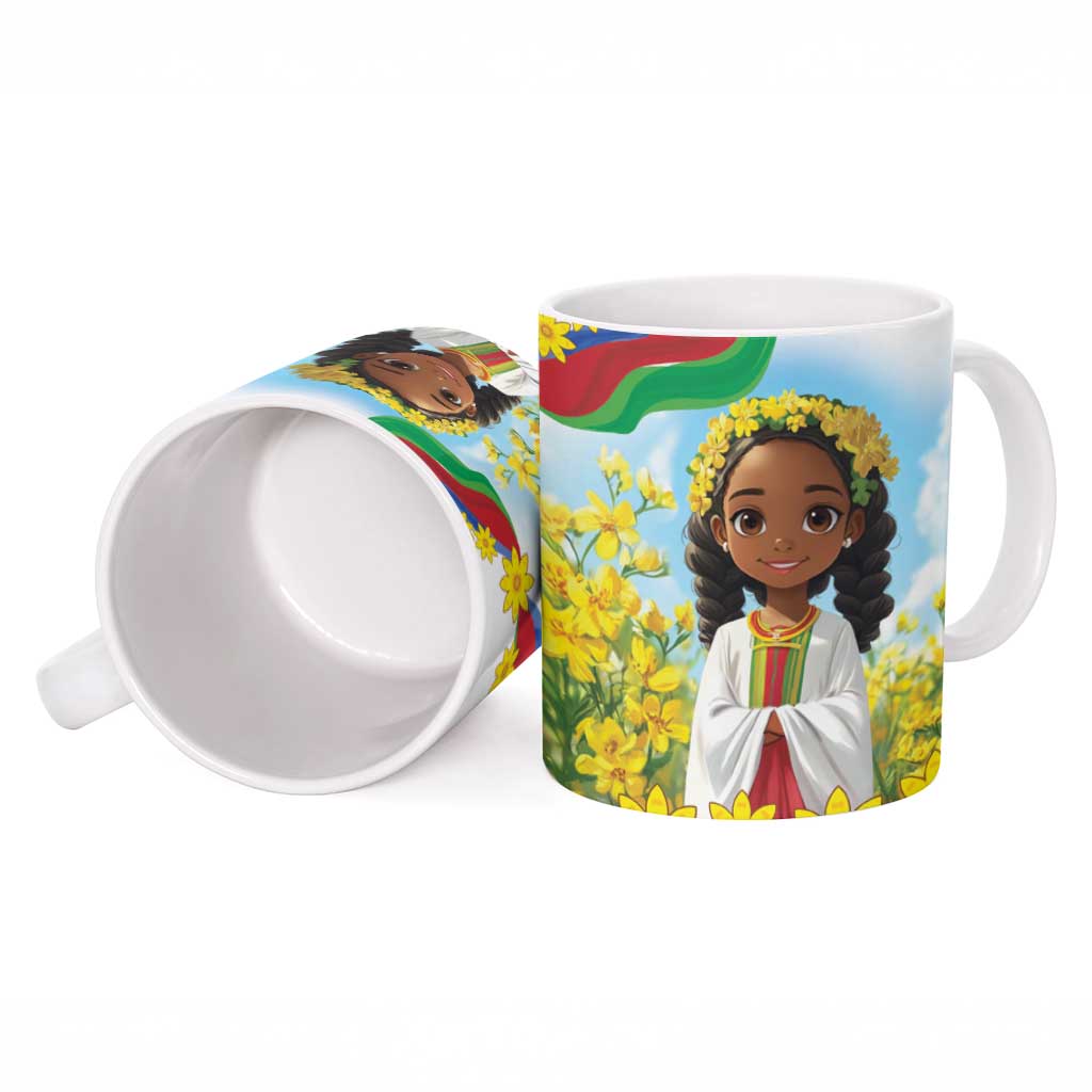 Happy Enkutatash Eritrea Personalized Ceramic Mug Beautiful Afro Girl Adey Abeba Flower
