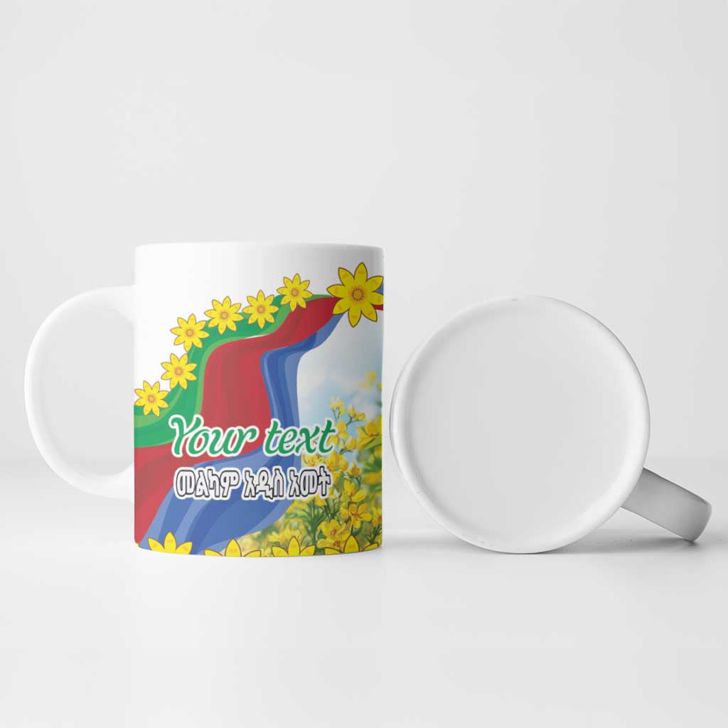 Happy Enkutatash Eritrea Personalized Ceramic Mug Beautiful Afro Girl Adey Abeba Flower