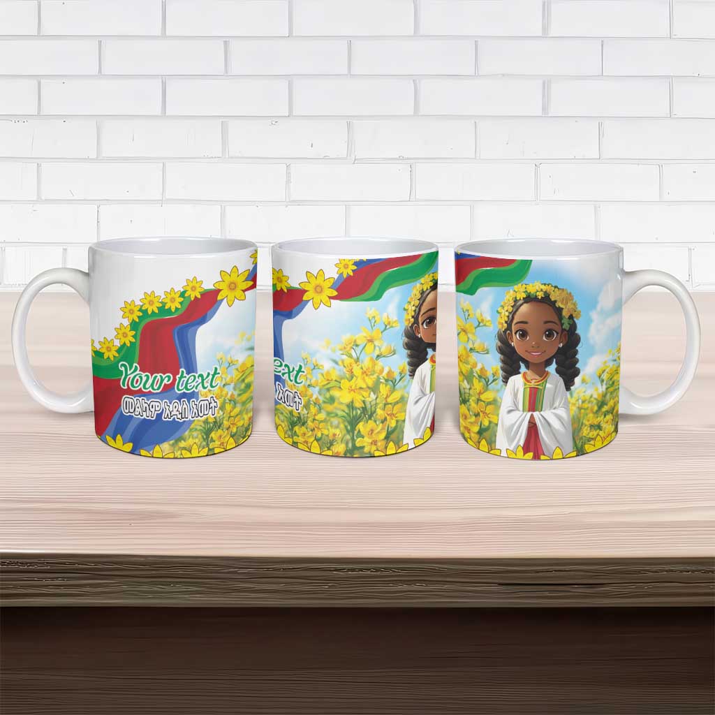 Happy Enkutatash Eritrea Personalized Ceramic Mug Beautiful Afro Girl Adey Abeba Flower