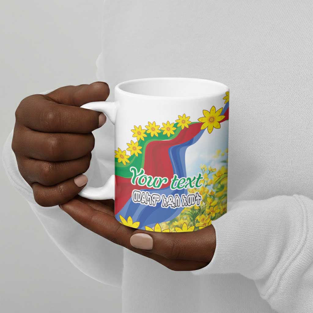 Happy Enkutatash Eritrea Personalized Ceramic Mug Beautiful Afro Girl Adey Abeba Flower