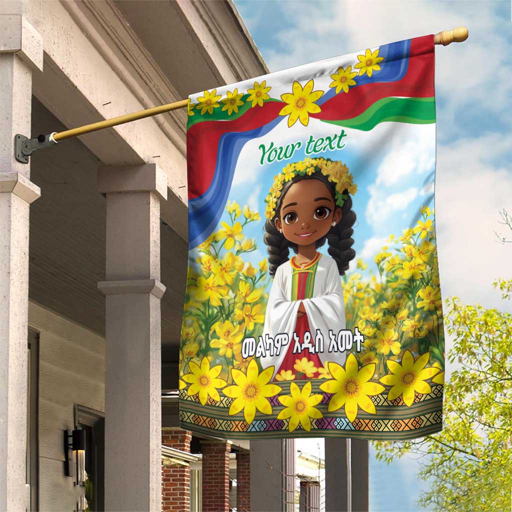 Happy Enkutatash Eritrea Personalized Garden Flag Beautiful Afro Girl Adey Abeba Flower