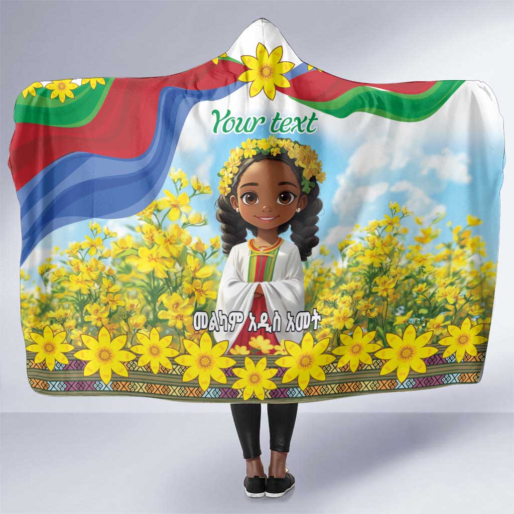 Happy Enkutatash Eritrea Personalized Hooded Blanket Beautiful Afro Girl Adey Abeba Flower