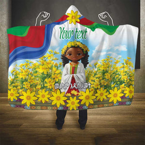 Happy Enkutatash Eritrea Personalized Hooded Blanket Beautiful Afro Girl Adey Abeba Flower