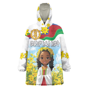 Happy Enkutatash Eritrea Personalized KId Wearable Blanket Hoodie Beautiful Afro Girl Adey Abeba Flower