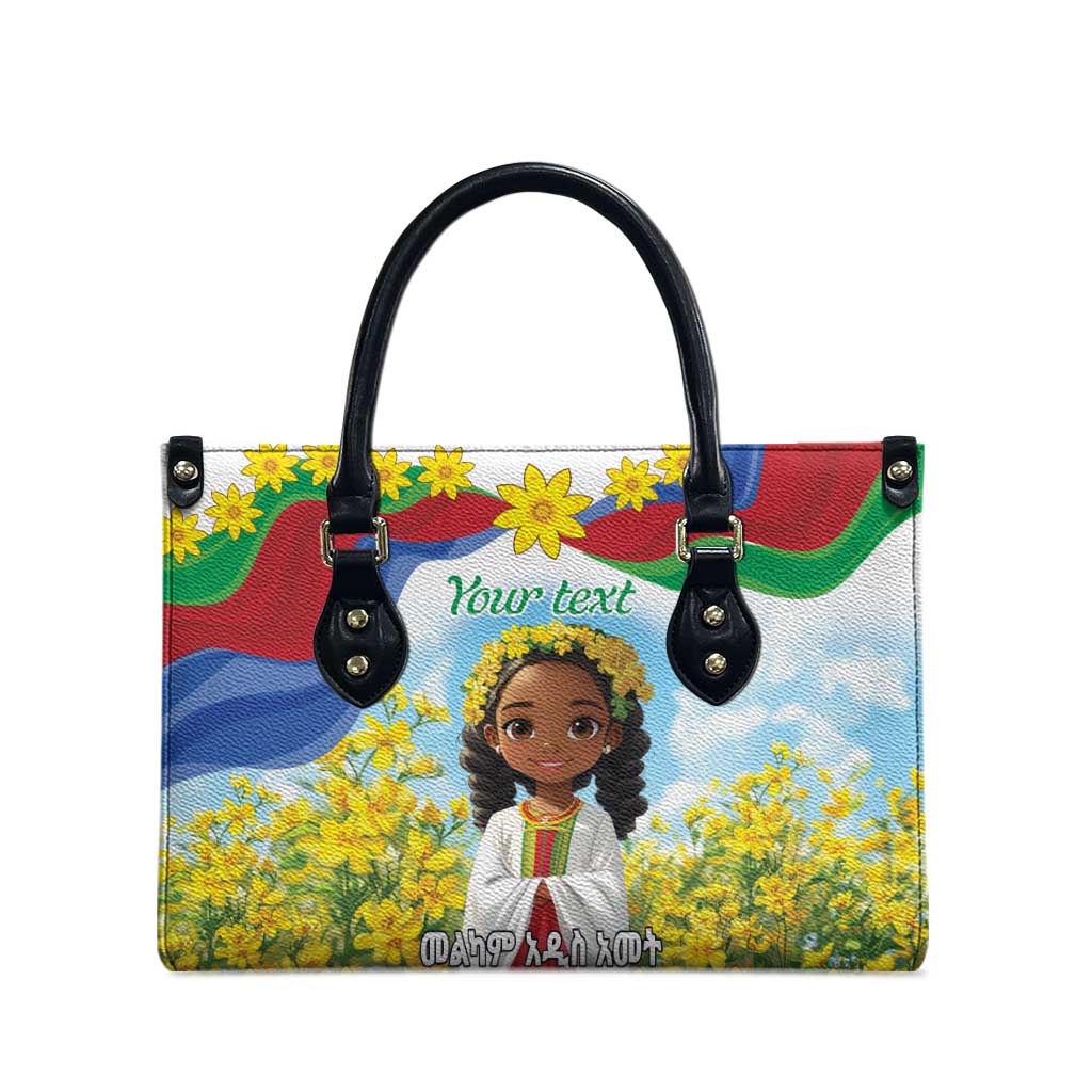 Happy Enkutatash Eritrea Personalized Leather Bag Beautiful Afro Girl Adey Abeba Flower