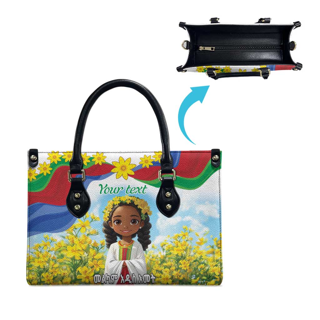 Happy Enkutatash Eritrea Personalized Leather Bag Beautiful Afro Girl Adey Abeba Flower