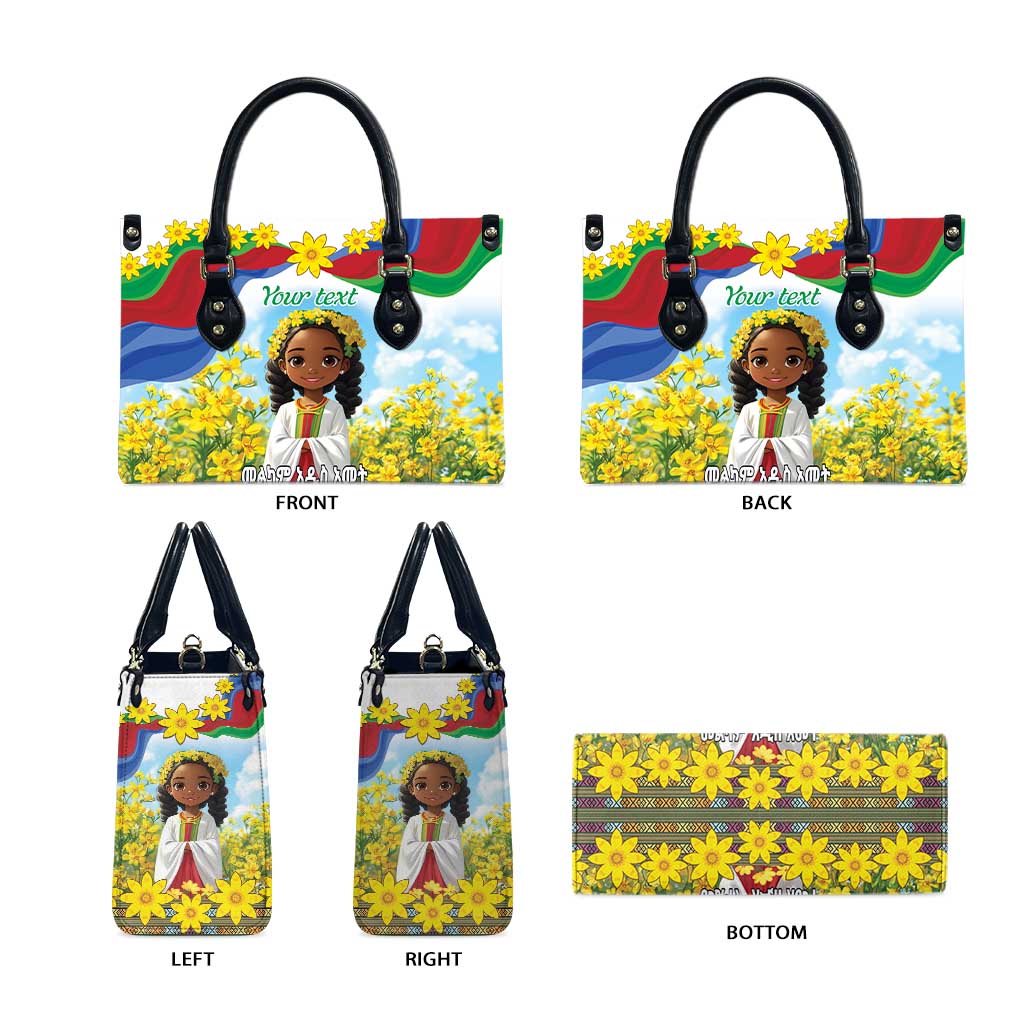 Happy Enkutatash Eritrea Personalized Leather Bag Beautiful Afro Girl Adey Abeba Flower