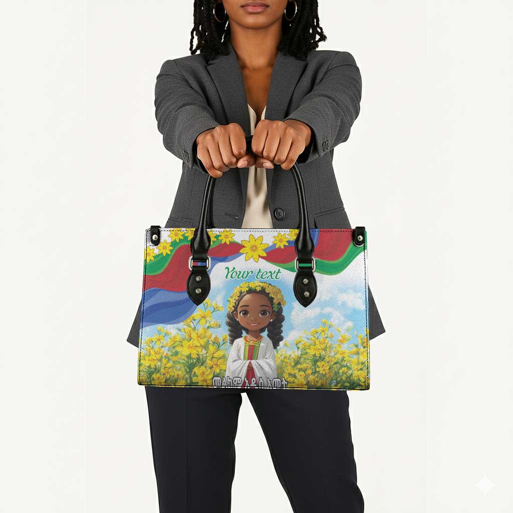 Happy Enkutatash Eritrea Personalized Leather Bag Beautiful Afro Girl Adey Abeba Flower