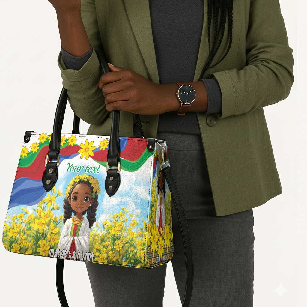 Happy Enkutatash Eritrea Personalized Leather Bag Beautiful Afro Girl Adey Abeba Flower