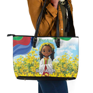 Happy Enkutatash Eritrea Personalized Leather Tote Bag Beautiful Afro Girl Adey Abeba Flower