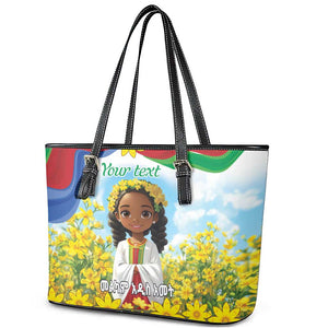 Happy Enkutatash Eritrea Personalized Leather Tote Bag Beautiful Afro Girl Adey Abeba Flower